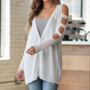 NWT Love Scarlett White Cold Shoulder/Arm Cardigan Sweater Size XL